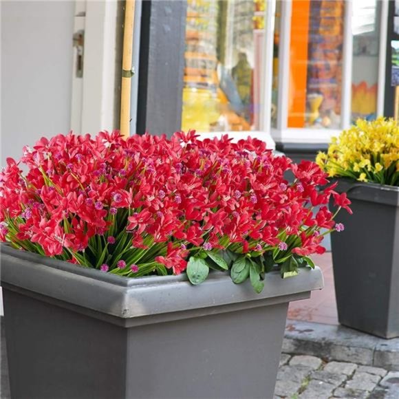 8Bundles Artificial Daffodils Flowers Fake Artificial Greenery UV Resistant(Red) - Picture 7 of 7